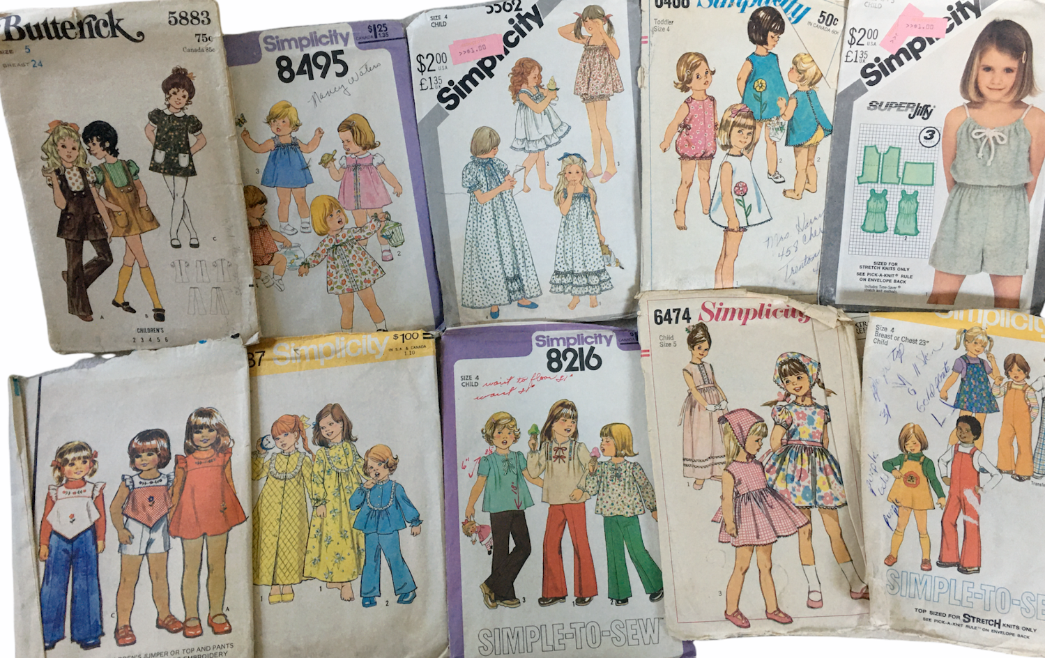 Vintage Lot Of Sewing Patterns - Low Price - Free Shipping - Toddler