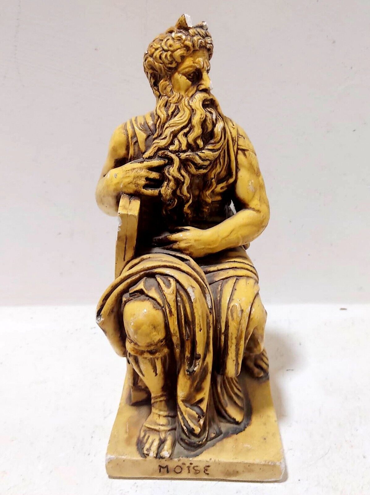 Rare Antique Vintage Moses Religious Beige Stone Gsm Sculpture Heavy Statue 11"
