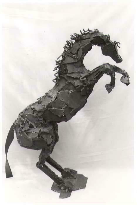 Sculpture Metal Welded Rearing Horse Equestrian Unique Indoor Outdoor Art Ooak
