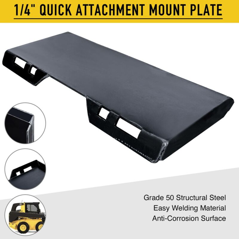 1/4" Quick Attachment Mount Plate Grade 50 Steel For Kubota Bobcat Skid Steer
