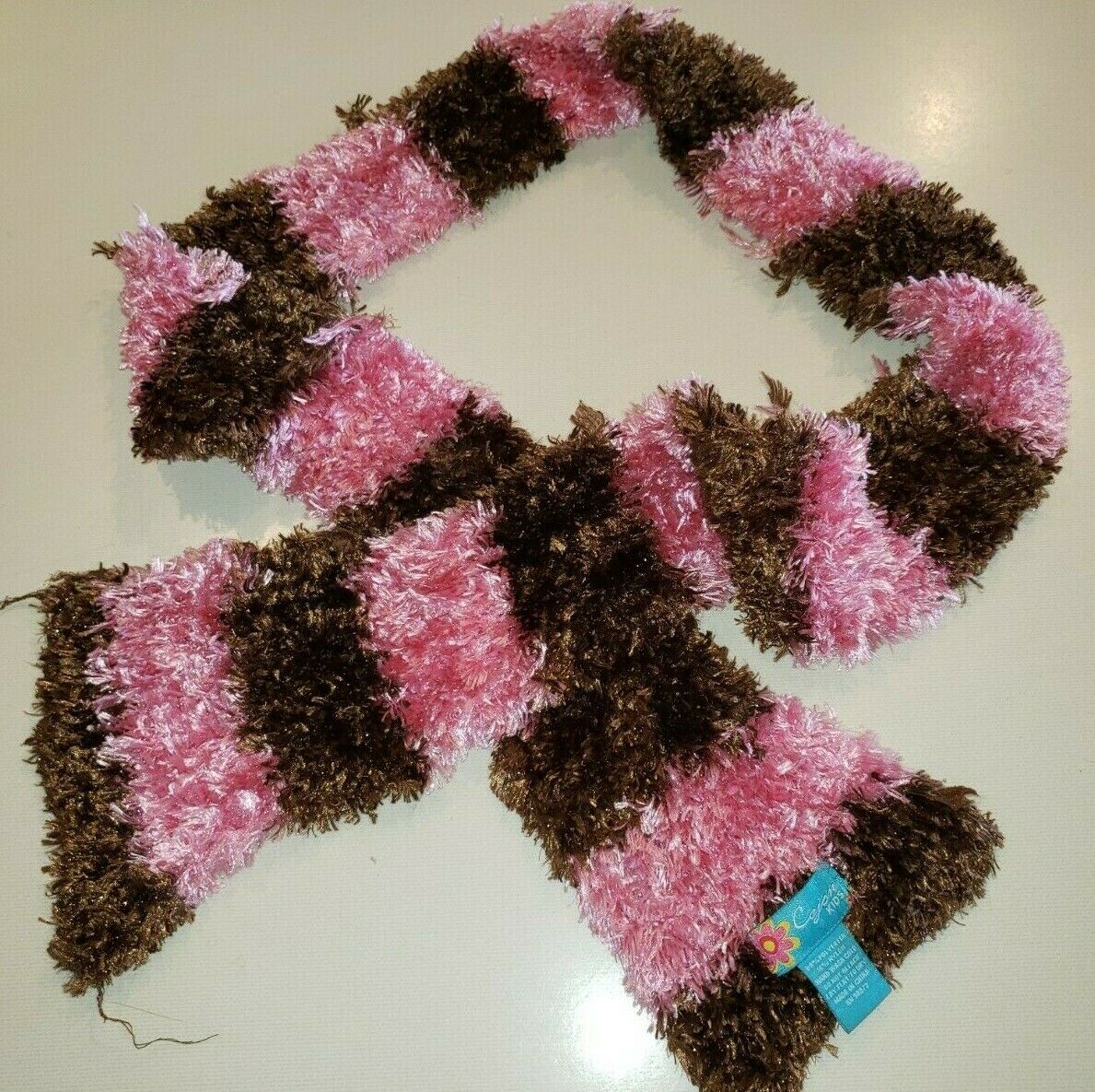 Cejon Girls Winter Scarf Pink Brown Broad Stripes One Size Fits Most Stretchy @@
