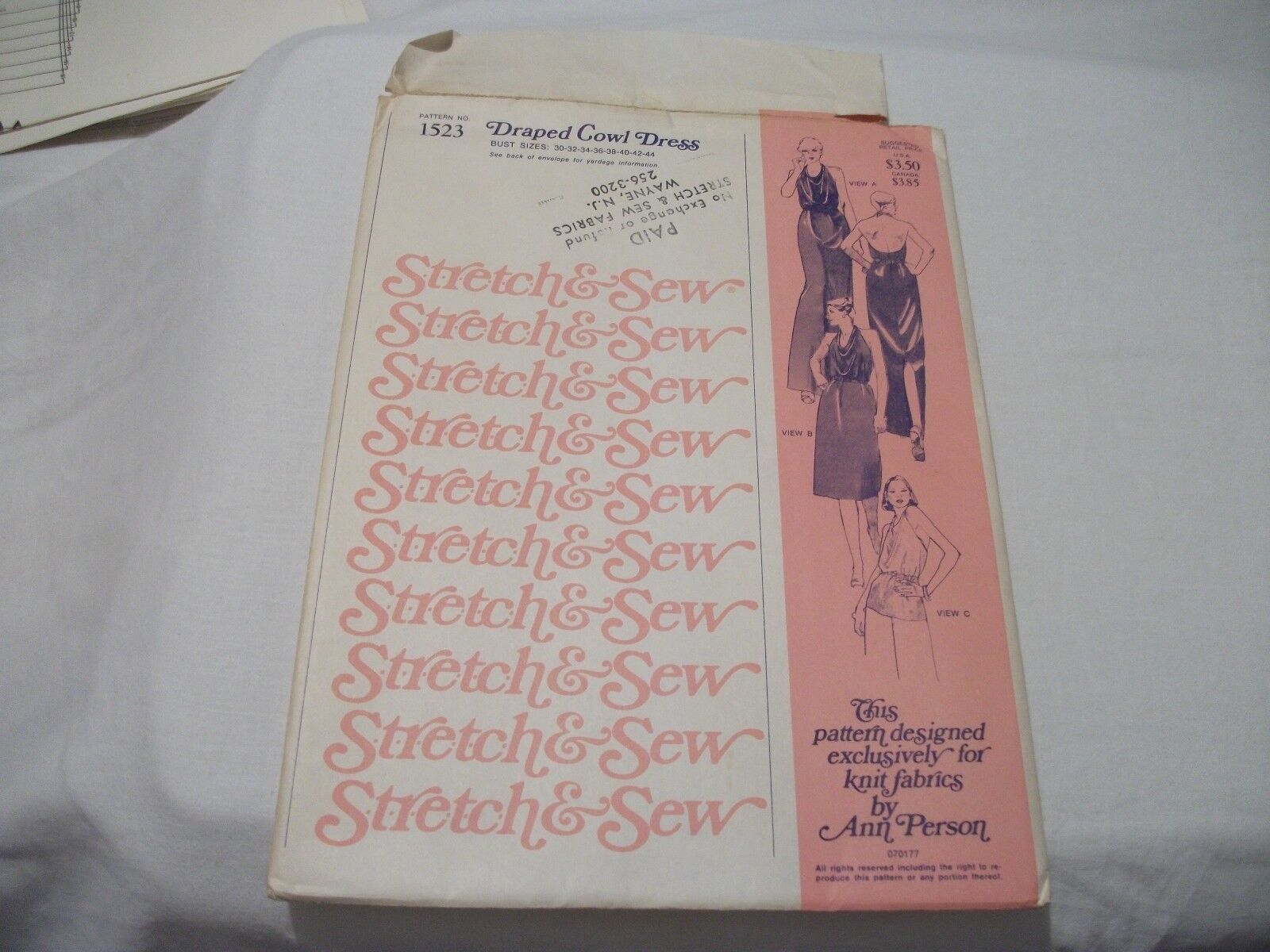 Stretch & Sew #1523 By Ann Person~ Ladies Draped Cowl Dress Pattern ~sz 30-44