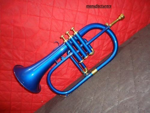 Queen Brass Stylish And Stunning 3 Valve Blue Coloured Lacquered Flugel Horn