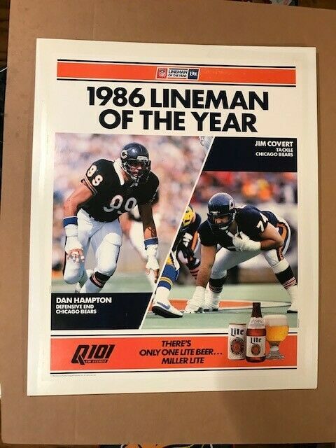 1996 Chicago Bears Hampton / Covert Lineman Of The Year Miller Lite Poster