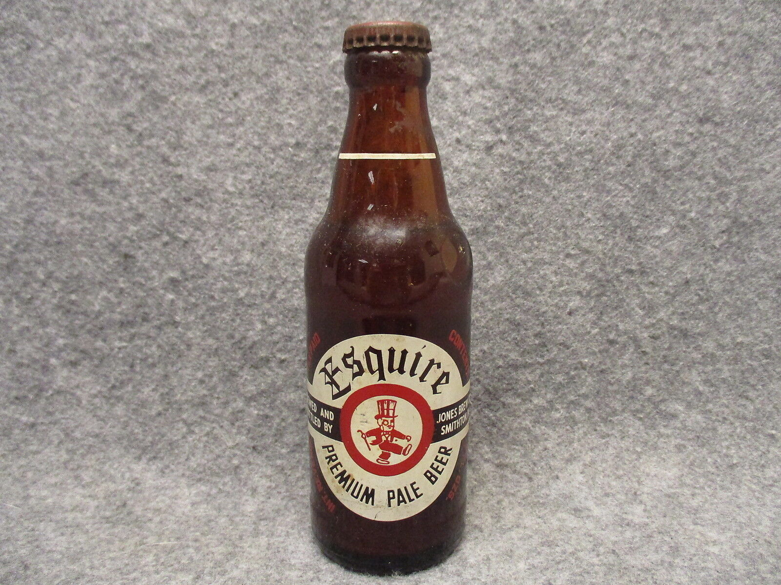 Vintage Esquire 7 Oz Pyro Glaze Beer Bottle Still Capped Jones Brew Smithton Pa