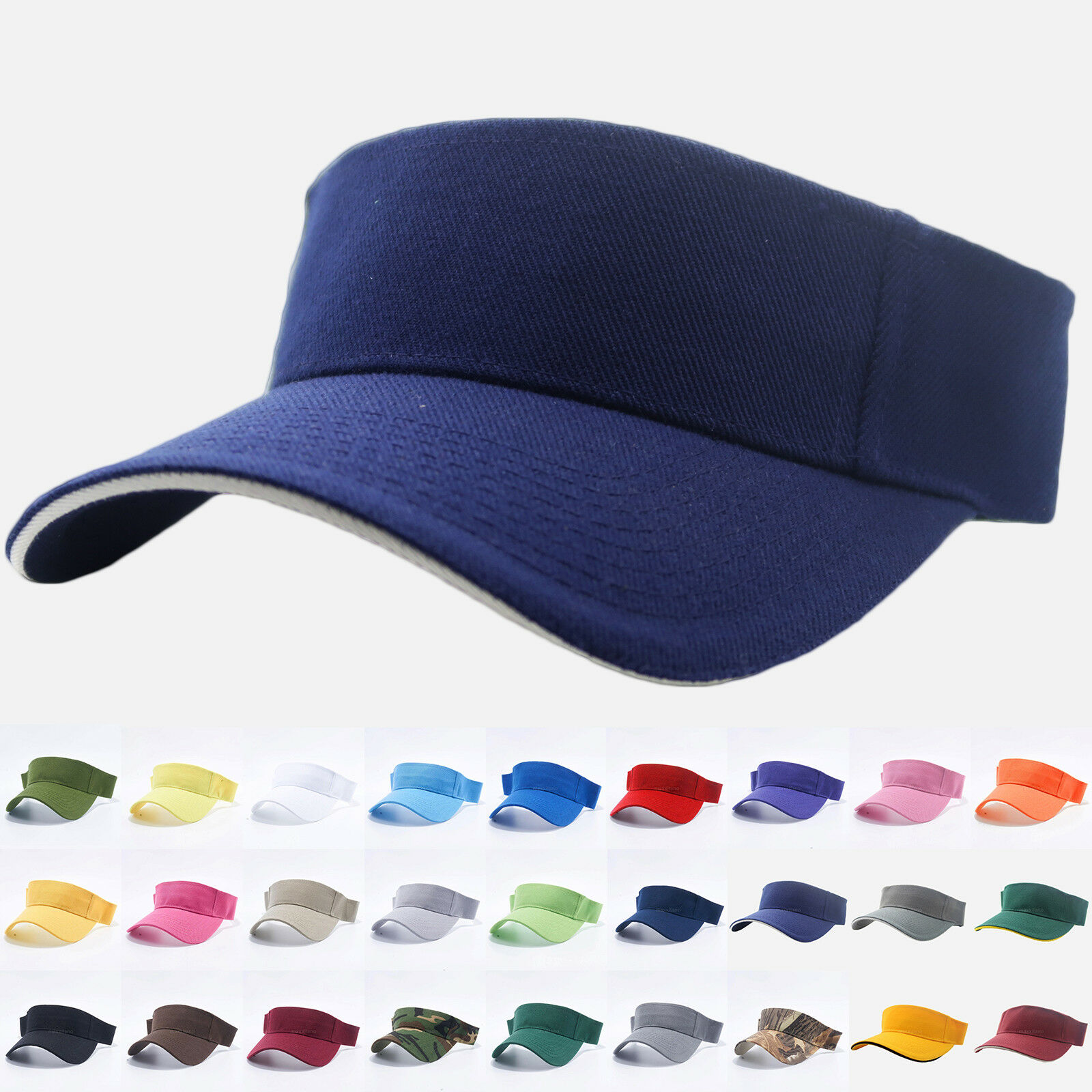 Visor Sun Hat Golf Tennis Beach Mens Cap Adjustable Summer Plain Colors Polo