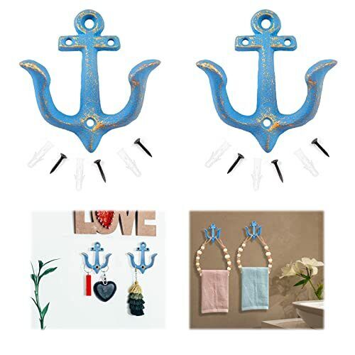 2 Pcs Rustic Nautical anchor Design Wall Hooks With Screws Expansion Tube Rustic