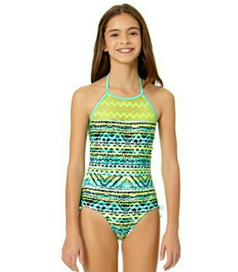 Angel Beach Girls Aztec Zig Zag High Neck One Piece Swimsuit Multi Size 8 4060