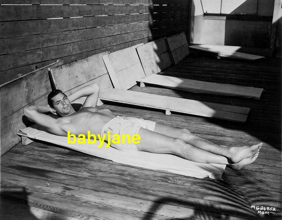 135 Johnny Weissmuller Barechested In Bathing Suit Suntanning Photo