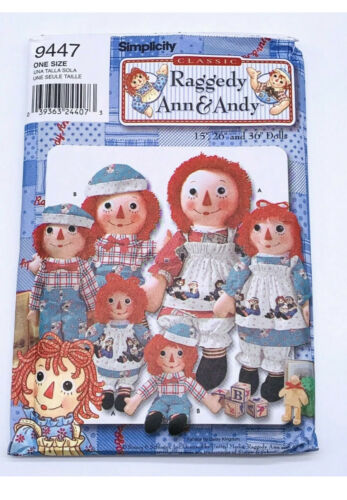 Simplicity 9447 Vintage Raggedy Ann & Andy Doll And Clothes Pattern 2000 Uncut