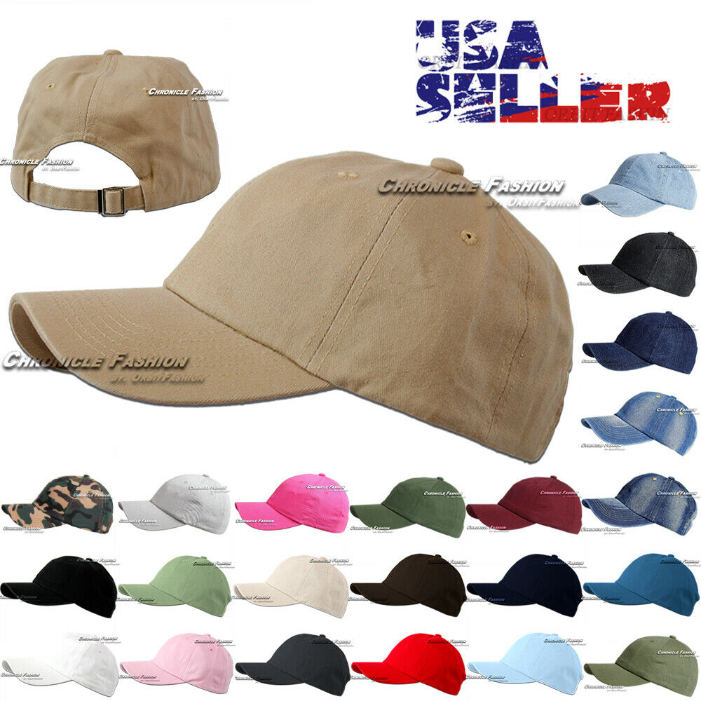Cotton Baseball Cap Polo Style Adjustable Hat Washed Solid Plain Blank Dad Men