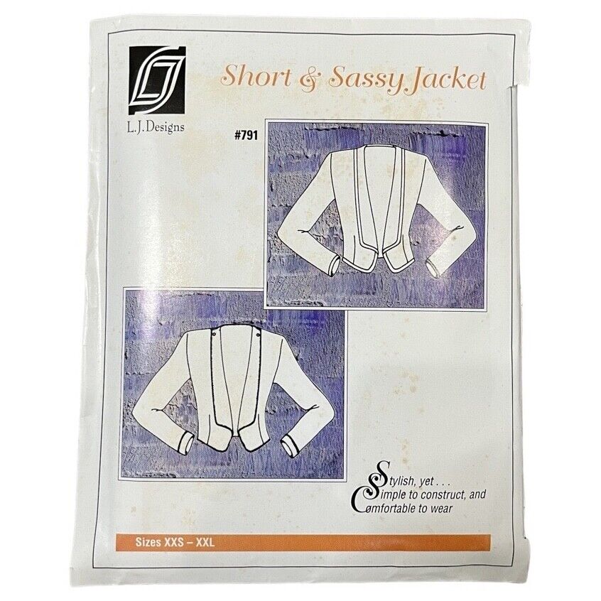 1990's Short & Sassy Jacket Pattern Lj Designs Vintage Sewing #791 *uncut*