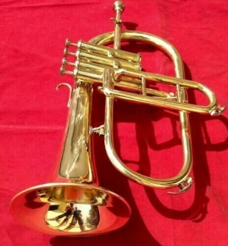 New Sale Flugel Horn 4 Valve Horn Brass Polish German Winged With Free Case & Mo