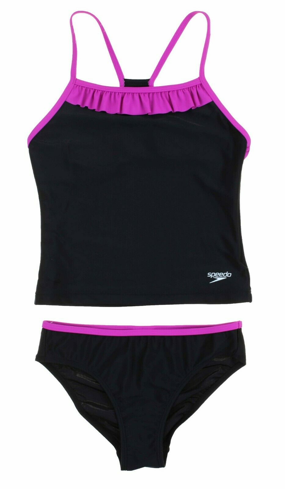 Nwot Girls 8 Speedo 2 Piece Splice Back Tankini Swim Set Suit Hot Pink & Black