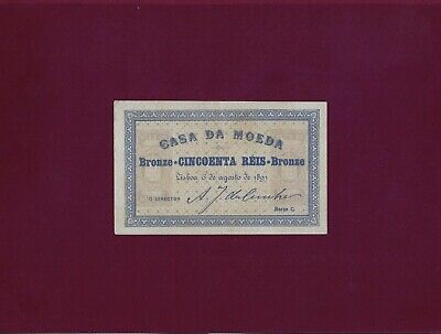 Portugal  50 Reis 1891 P-86  Aunc  Rare  Note