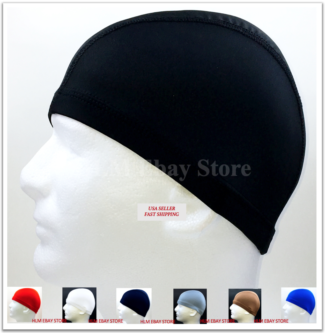 Spandex Dome Cap Helmet Liner Football Biker Beanie Hat Head Black *please Read*