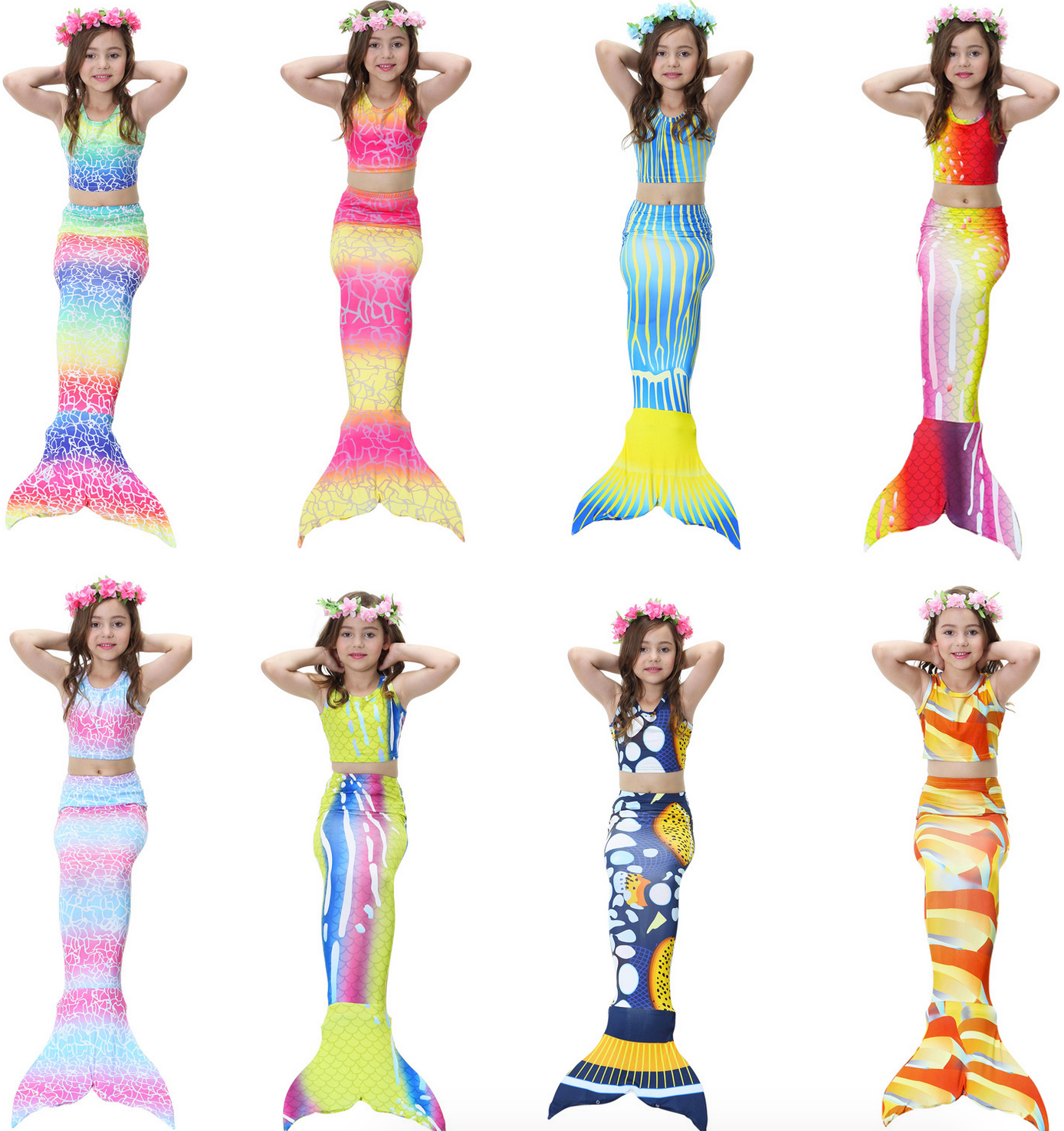 New Kids Girls 3pcs Mermaid Tail Swimming Bikini Set Swimwear Mono Fin Swimmable