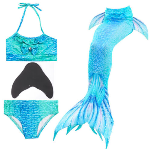 Kids Girls Mermaid Tail Swimmable With Monofin Swimming Bikini Sets Swimsuit