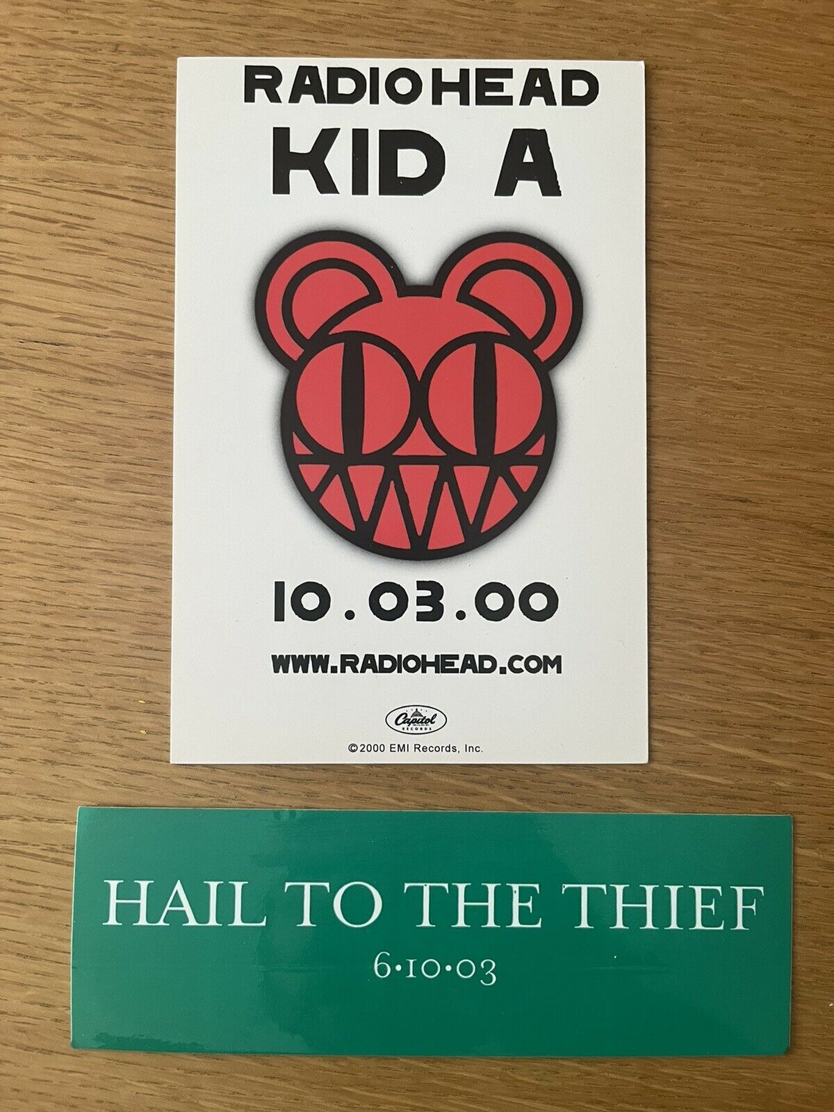 Radiohead Kid A Postcard + Hail To The Thief Bumper Sticker Rare Items Bends Lot