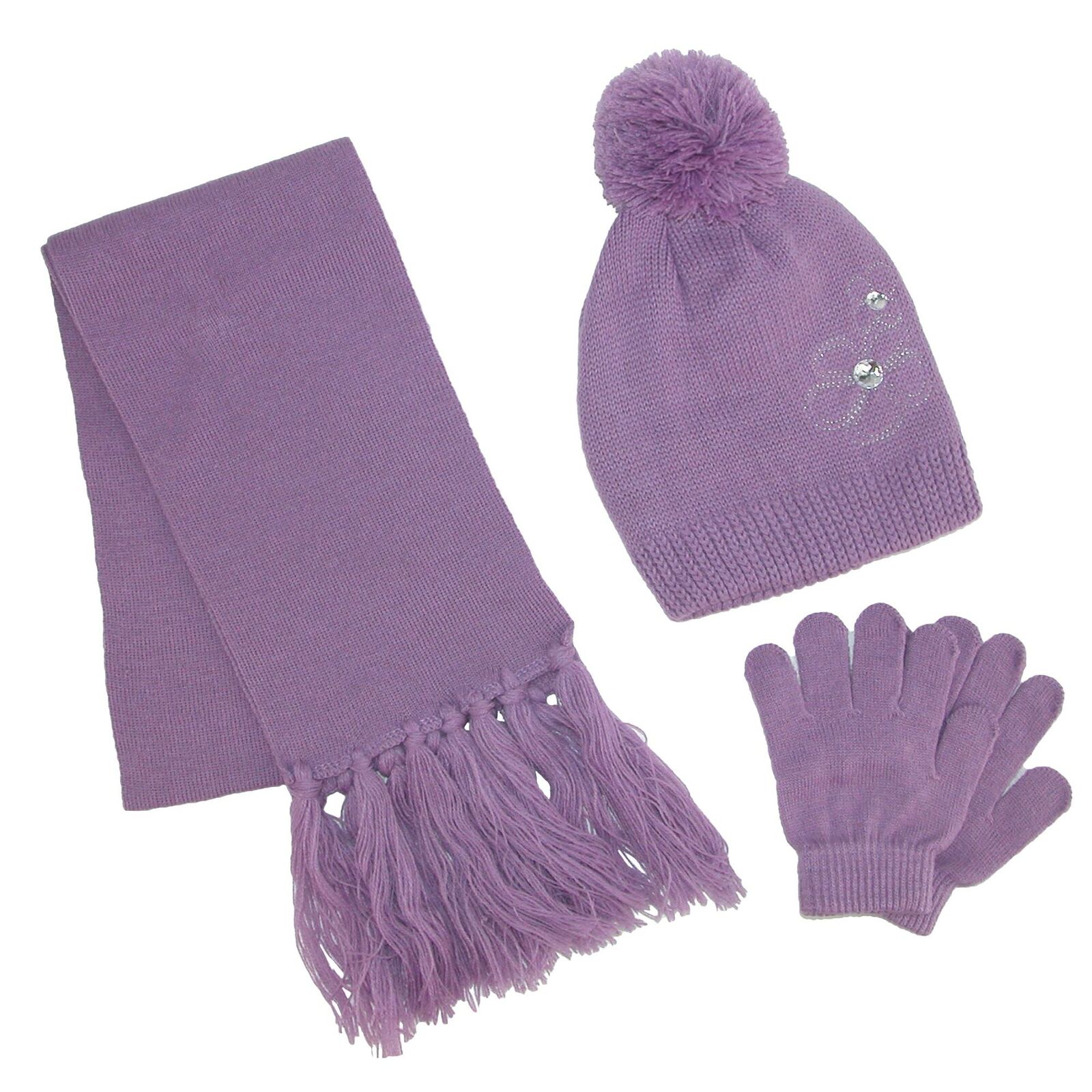 New Climazer0 Girl's Flower Beanie Hat Scarf And Gloves Winter Set