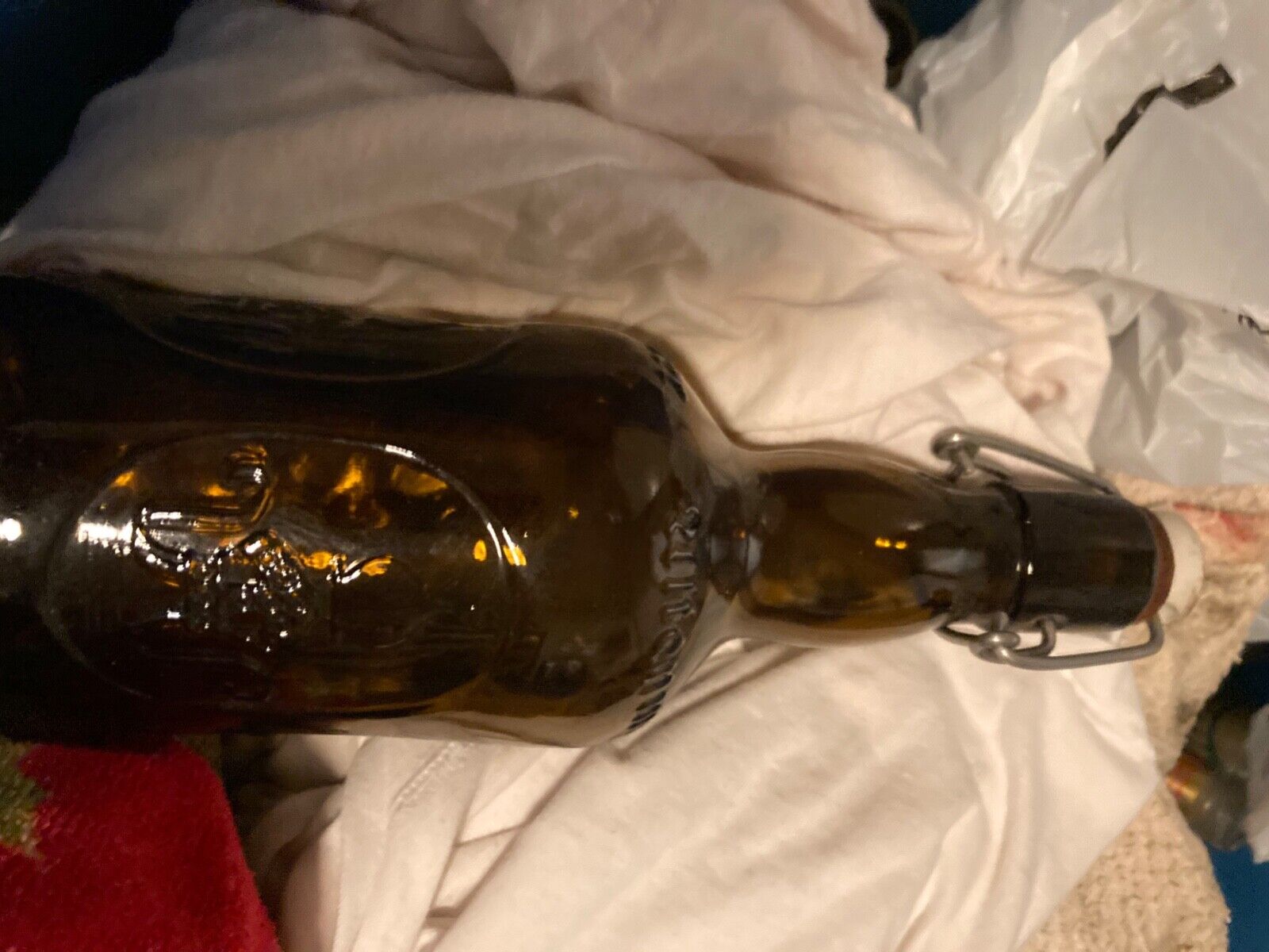 Vintage Grolsch Amber Brown Beer Bottle W/ Porcelain Swing Top Lid