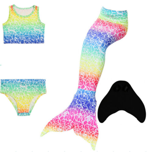 Kids Girls 4pcs Mermaid Tail Swimming Bikini Set Swimwear With Monofin Swimmable