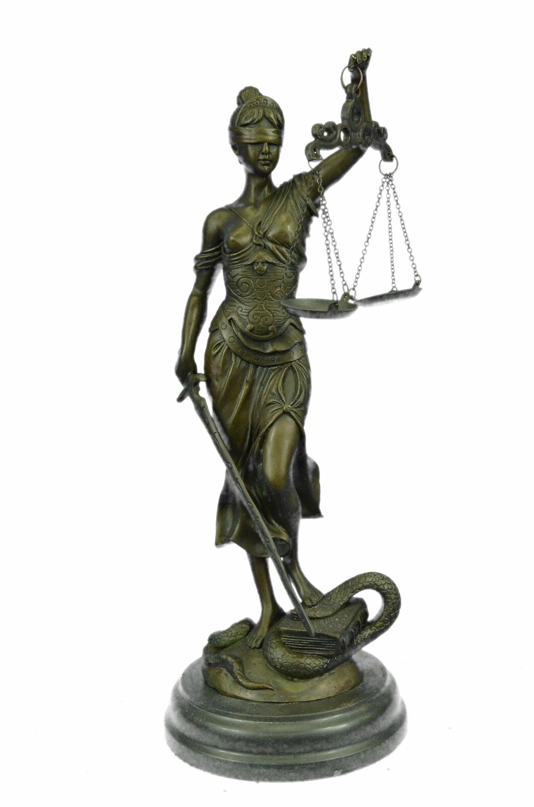 Large 14” Heavy Solid Bronze Lady Blind Justice Statue Lawyers Themis Deal Decor