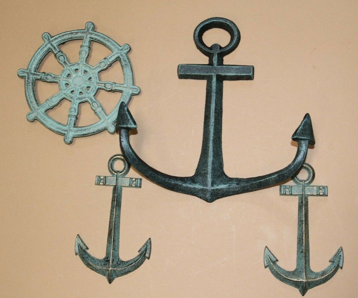 Maritime Home Decor Christmas Gift Cast Iron Helm Anchor, Coastal Fishing 4 Pcs