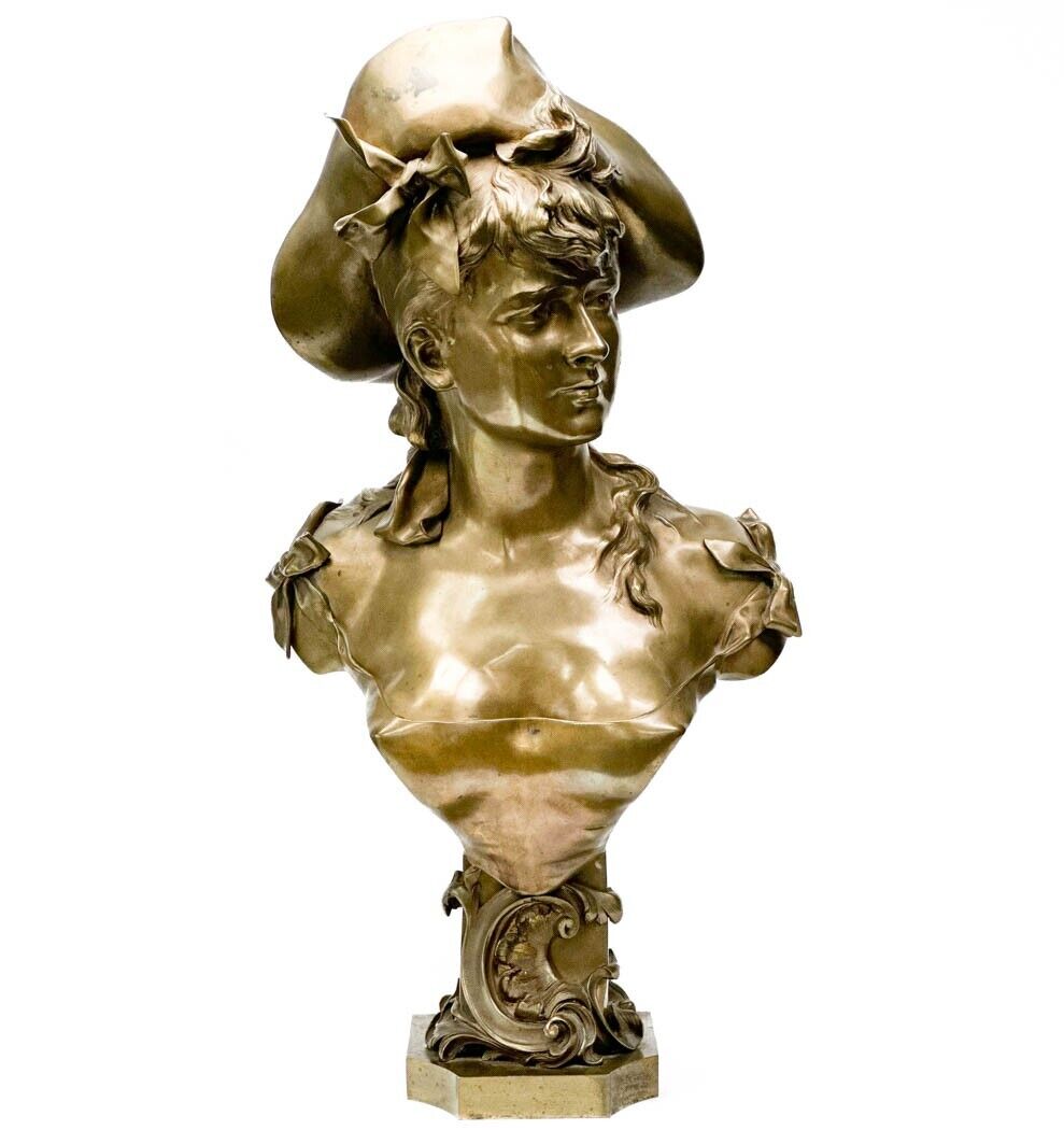 Emile Pinedo French Gilt Bronze Portrait Bust Floreal For Tiffany & Co C. 1900