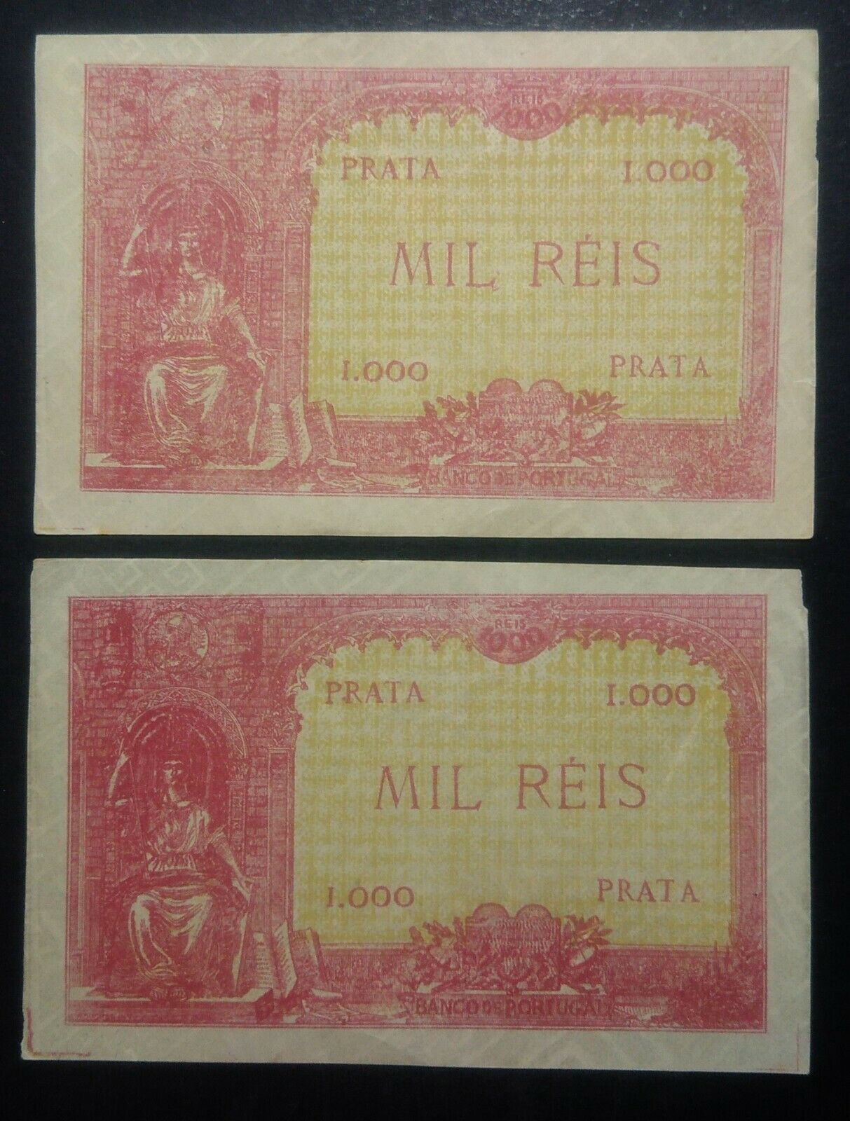 Portugal Lot 2x 1000 Reis 1910  P.106  Proof Uniface Xf/aunc  Rare