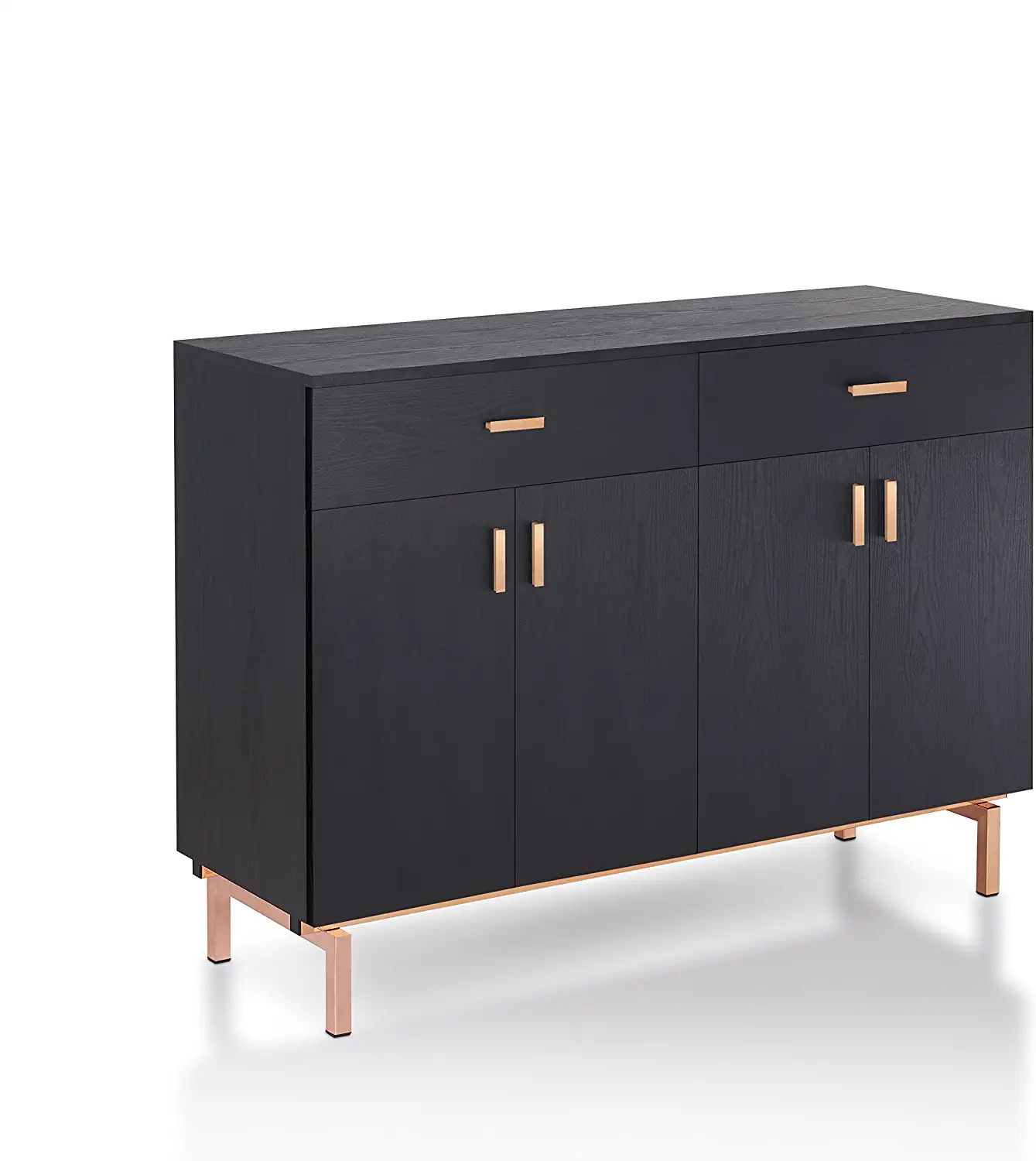 Brysin 2 Drawer Contemporary Style Buffet Server, Black/rose Gold