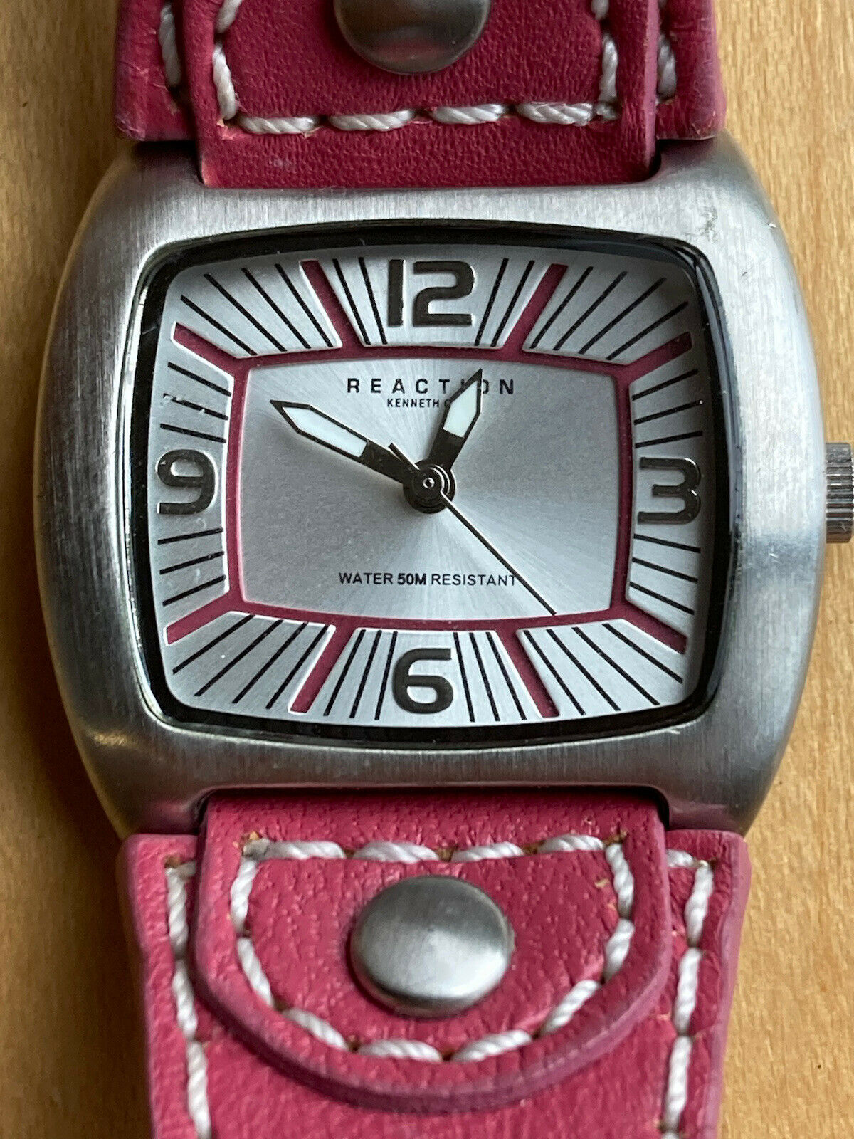 Reaction Kenneth Cole Pink Leather Watch Stainless Steel Vtg Japan Wow