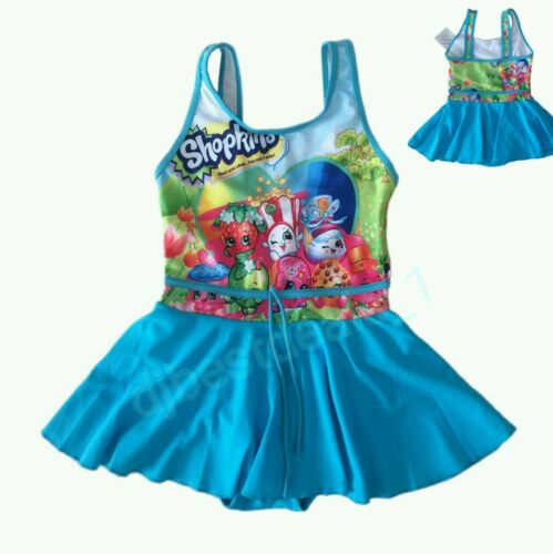 Kids Girl's Cartoon Print Shopkins Girls Swimsuit One Piece Dress Swimwear 4t-14