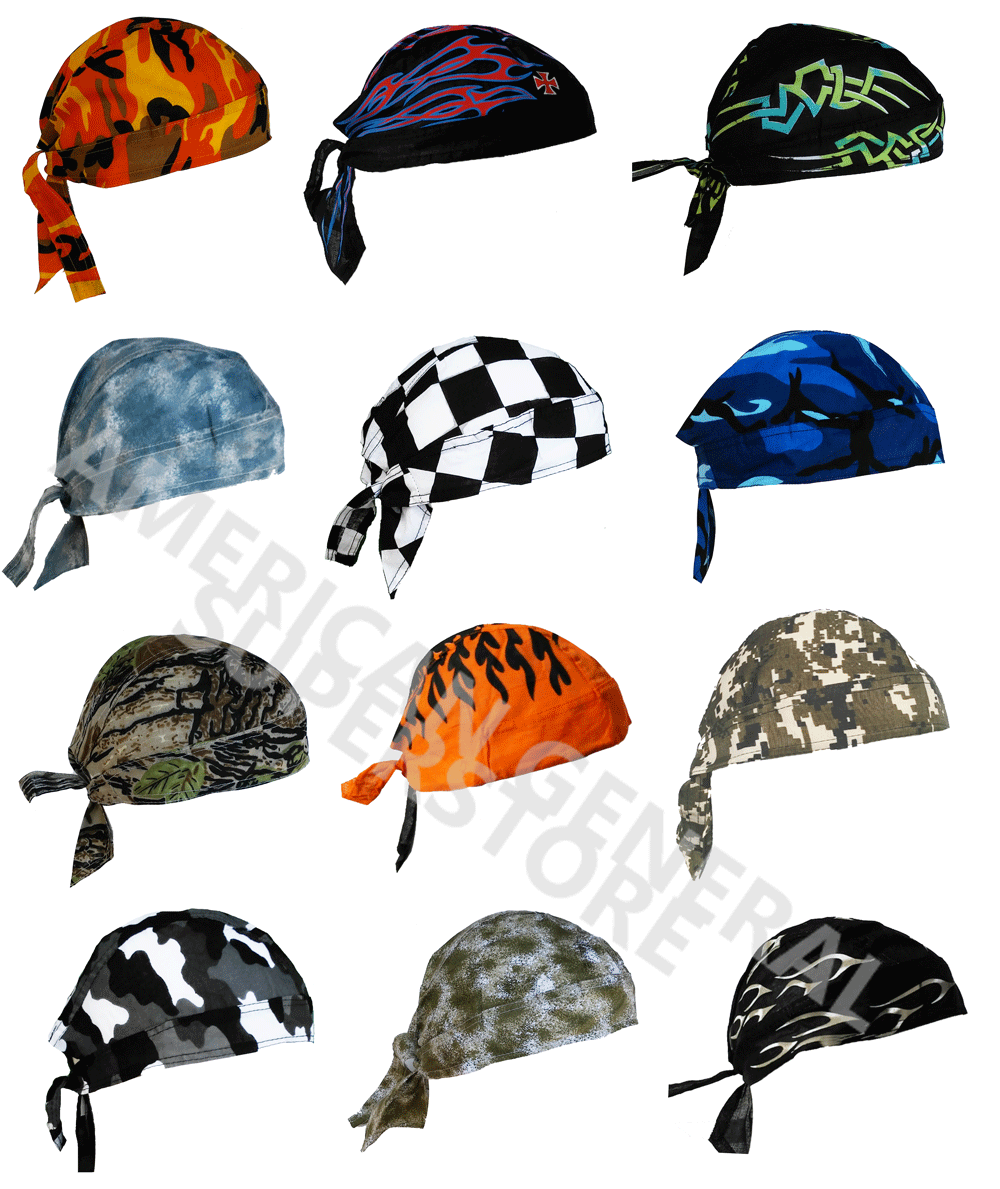 1pc Cotton Biker Skull Cap Motorcycle Bandana Head Wrap Du Doo Do Rag Black Hat