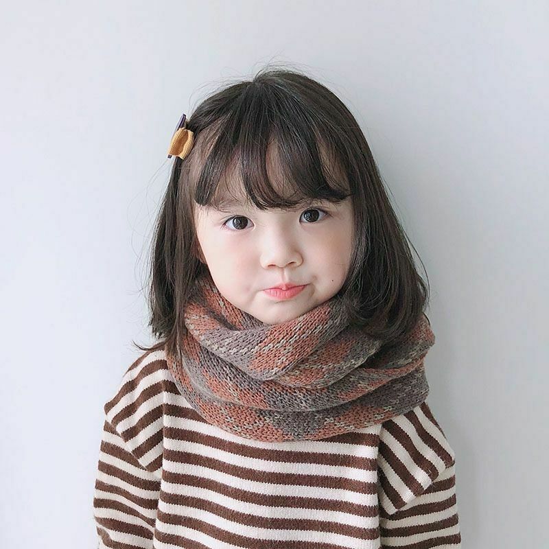Children's Vintage Scarf Winter Plaid Woolen Warm Knitted Scarves Length 130cm