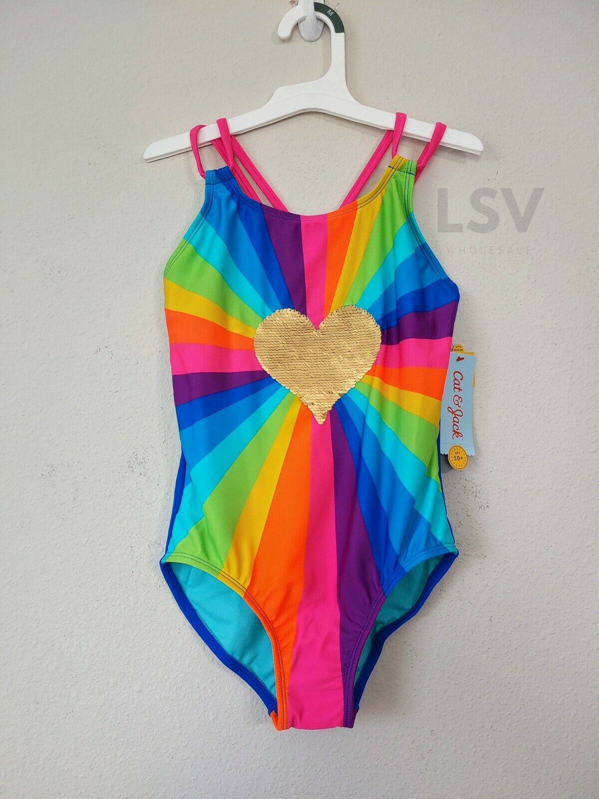 Cat & Jack Girls Heart Sequined One-piece Swimsuit Size M (7/8)