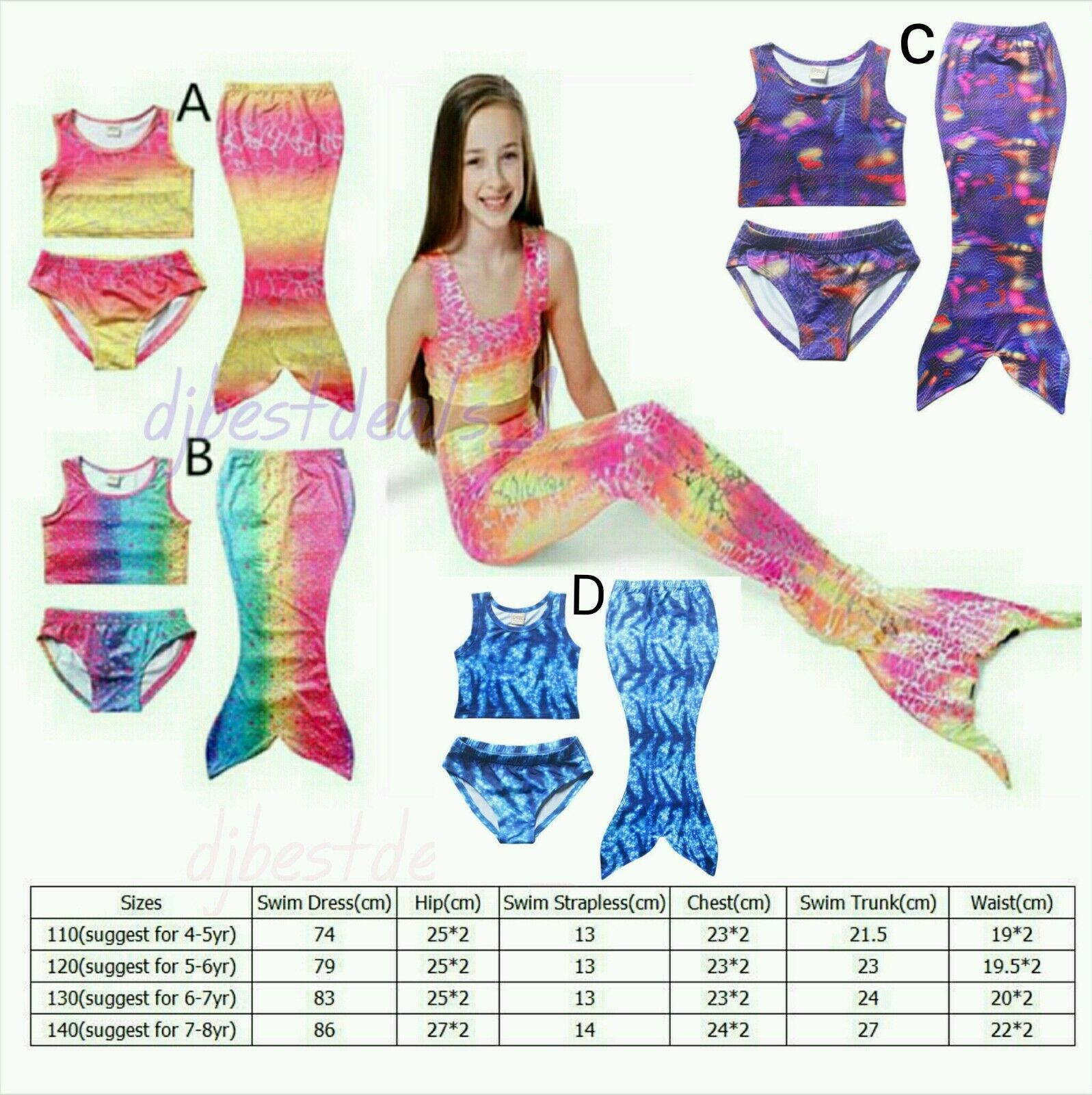 Girls Kids Mermaid Tail Swimmable Bikini Set Swimwear Swimsuit Swimming Costumes