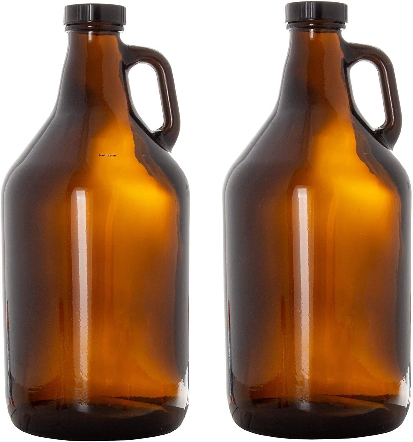 Glass Growlers For Beer, 2 Pack With Funnel - 64 Oz Growler Set With Lids