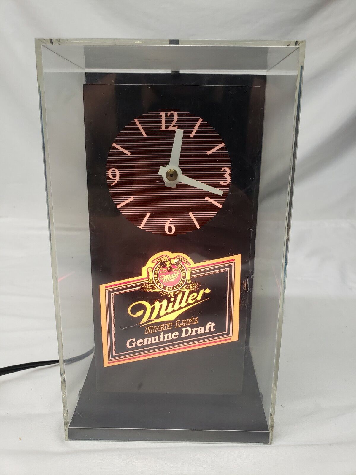 Miller High Life Genuine Draft Lighted Clock Cube Encased Barware Advertising