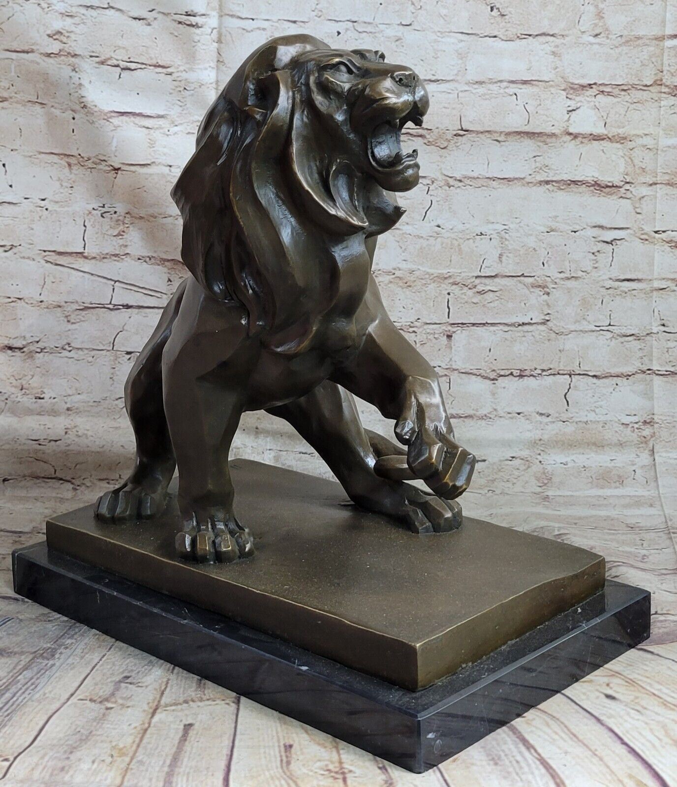 Office/home Decor Bronze Sculpture Animal Classic Roaring Male African Lion Deal